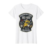 Patch Vintage Bird Nerd Observation Expert Field Journalist T-Shirt Graphique avec Valeur, Femme, Blanc, XS