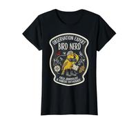 Patch Vintage Bird Nerd Observation Expert Field Journalist T-Shirt Graphique avec Valeur, Femme, Noir, XS