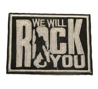 Patch We Will Rock You Rectangulaire Noir Blanc 8x6 Cm Écusson Thermocollant Pour Veste Blouson