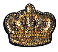 Patche écusson séquins Couronne royale dorée patch thermocollant