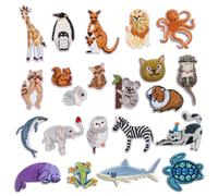 Patches brodés d'animaux, patches de fer d'animaux de zoo, patches brodés mignons de panda girafe lion écureuil lapin, appliques de DIY de couture pour chaussures vêtements sacs à dos casquettes Taill