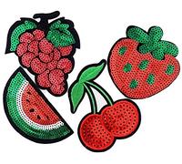 Patches Fruits Ecussons Applique Paillettes Raisin Cerise pastèque Fraise été Badge thermocollants a Coudre
