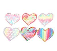 Patches Thermocollants Brodés 6 Pièces, Appliques Cœur Arc - en - Ciel, Accessoires Couture DIY - Facile à Fixer, Durable et Décoratif, Pour Réparation et Personnalisation Vêteme