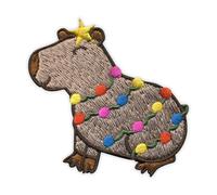 Patchion Christmas Capybara with a star - Capy Christmas - Blanc, crochet et boucle compatibles avec VELCRO® - Patch/Insigne/Emblème brodé
