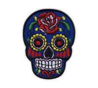 Patchion Crâne Mexicain Calavera Bleu - Crochet Noir Et Boucle - Patch Brodé/Badge/Emblème