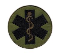 Patchion Étoile De Vie - Grand 3.5" - Croix De Paramédic Olive, Subdued - Blanc Crochet Et Boucle - Patch/Badge/Emblème Brodé