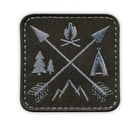 Patchion Flèches Croisées - Camping, Montagnes, Forêt, Feu De Camp - Version Noir Et Gris - Blanc Crochet Et Boucle - Patch/Badge/Emblème Brodé