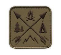 Patchion Flèches Croisées - Camping, Montagnes, Forêt, Feu De Camp - Version Subdued - Noir Crochet Et Boucle - Patch/Badge/Emblème Brodé