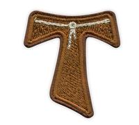Patchion Tau Cross - St. Francis from Assisi - Blanc, crochet et boucle compatibles avec VELCRO® - Patch/Insigne/Emblème brodé