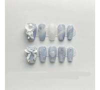 Patchs à ongles bleus faits à la main pour roses anges - Faux ongles et manucure (bleu court, taille M)
