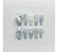 Patchs à ongles bleus faits à la main pour roses anges - Faux ongles et manucure (Bleu long, M)