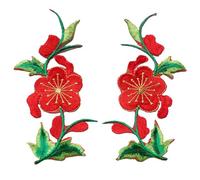 Patchs brodés pour réparations, Flowers Leaves Roses Embroidered Patches 2 Pcs Multicolor Sew Iron On For Clothes DIY(Red)