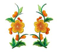 Patchs brodés pour réparations, Flowers Leaves Roses Embroidered Patches 2 Pcs Multicolor Sew Iron On For Clothes DIY(Yellow)