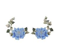 Patchs de broderie de fleurs 2 Pack |Appliques en tissu à repasser et à coudre |Patchs brodés 17x17cm pour vêtements/jeans/sacs |Motif de fleurs en polyester (Bleue)