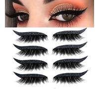 Patchs de Fard À Paupières Lazy, 4 Paires Faux Cils Adhésifs, 2 en 1 Réutilisables, Autocollants Maquillage pour Fards À Paupières et Cils, Naturels Imperméables pour Fête et Bal de Promo(4 pairs of b