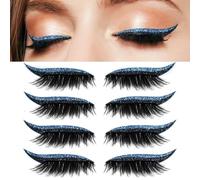 Patchs de Fard À Paupières Lazy, 4 Paires Faux Cils Adhésifs, 2 en 1 Réutilisables, Autocollants Maquillage pour Fards À Paupières et Cils, Naturels Imperméables pour Fête et Bal de Promo(4 pairs of b