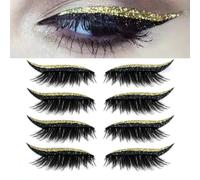 Patchs de Fard À Paupières Lazy, 4 Paires Faux Cils Adhésifs, 2 en 1 Réutilisables, Autocollants Maquillage pour Fards À Paupières et Cils, Naturels Imperméables pour Fête et Bal de Promo(4 pairs of g