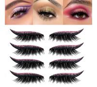 Patchs de Fard À Paupières Lazy, 4 Paires Faux Cils Adhésifs, 2 en 1 Réutilisables, Autocollants Maquillage pour Fards À Paupières et Cils, Naturels Imperméables pour Fête et Bal de Promo(4 pairs of p