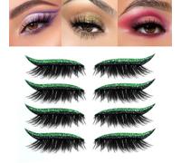 Patchs de Fard À Paupières Lazy, 4 Paires Faux Cils Adhésifs, 2 en 1 Réutilisables, Autocollants Maquillage pour Fards À Paupières et Cils, Naturels Imperméables pour Fête et Bal de Promo(4 pairs of g