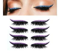 Patchs de fard à paupières réutilisables - Autocollants de maquillage 2 en 1 avec formule waterproof, 4 paires de cils adhésifs au look naturel et audacieux(Purple)