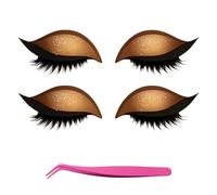 Patchs De Maquillage for Cils, Autocollants De Maquillage Réutilisables 2 En 1 Avec Faux Cils Et Ombre à Paupières, Pochoirs De Maquillage for Toutes Les Formes D'yeux(Gold)