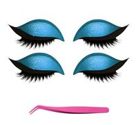 Patchs De Maquillage for Cils, Autocollants De Maquillage Réutilisables 2 En 1 Avec Faux Cils Et Ombre à Paupières, Pochoirs De Maquillage for Toutes Les Formes D'yeux(Blue)