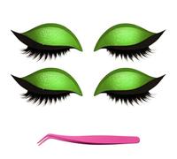 Patchs De Maquillage for Cils, Autocollants De Maquillage Réutilisables 2 En 1 Avec Faux Cils Et Ombre à Paupières, Pochoirs De Maquillage for Toutes Les Formes D'yeux(vert)