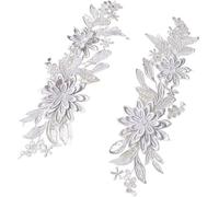 Patchs en dentelle brodée, Garniture florale en dentelle brodée de fleurs 3D, 2 pièces, for décor col, accessoires couture