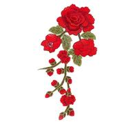 Patchs en Dentelle Florale Brodés Let'S Style Applique de Fleurs Vintage Brodées Rouges Patch en Polyester pour Robes de Mariée Coiffures Décorations de Costumes DIY
