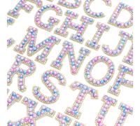 Patchs en perles et strass rose et bleu 26 lettres de l'alphabet anglais, convient pour les vêtements, lettres A-Z, appliques en perles et strass, à coudre ou à coller, patchs de nom DIY L,M,S,H,A,T,O