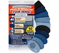 Patchs Jean Thermocollants, 10 Pièces, Tons Bleu et Noir, Denim | 100% coton véritable, colle forte tient 10+ lavages, sans couture, genoux, cuisses, poches, réparation solide