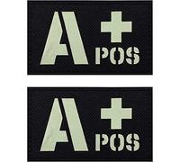 Patchs tactiques phosphorescents pour groupe sanguin A+ Positif POS - Étiquettes d'identification de groupe sanguin - Brassard tactique pour vêtements (A+)