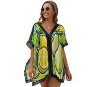 Patchwork Citron Tendance Imprimé Robe De Plage pour Femmes Ete Bikini Cache-Maillots Géométrie Pop Loose Mousseline Poncho De Plages Maillot De Bain Plage Bikini Cover Up