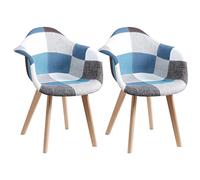 Patchwork Dining Chairs Set of 2 Linen Upholstered Accent Chairs for Living Room Dining Room Cafe - Stylish Blue Design for Modern Home Decor