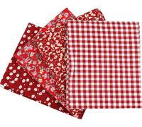 Patchwork Fabric, Red, Size 45 x 55 cm, 100 g, Pack of 4