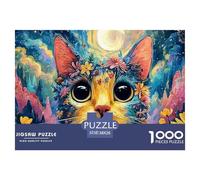 Patchwork Feline with Big Eyes 1000 Pièces Carton Premium Lot de Puzzles Colorful Floral Cat Stimulant Et Éducatif Jeu Créatif Puzzles As Birthday Gifts 38x26cm/1000pcs