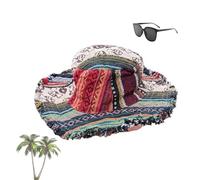 Patchwork Multicolored Mushroom Hemp Hat with Hidden Pocket Fedorahats,Unisex Patchwork Mushroom Hat for Holiday Beach (1pcs,Taille Unique)