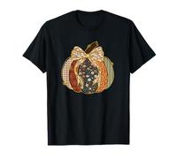 Patchwork Quilt Floral Coquette Bow Fall Halloween Pumpkin T-Shirt