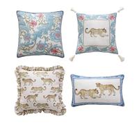 patdrea Lot de 4 Housses de Coussin Design Vintage en Lin français avec Motif guépard et Pendentif de Luxe pour canapé, Chambre à Coucher, Salon, extérieur