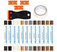Pate a Bois Rebouchage 12 Couleurs Brun Mastic Bois Crayons Cire Dure | Kit de Réparation Parquet avec Grattoir pour Sol Stratifié Vinyle PVC et Meubles