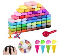 Pâte à modeler auto-durcissante 64 couleurs ultra douce avec 9 moules Argile légère non toxique pour enfants Créations manuelles éducatives multicolores Coffret créatif parfait cadeau annive