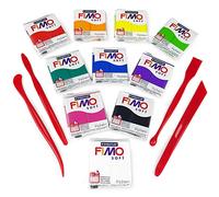 Pâte à modeler en polymère FIMO Soft - 57 g - coffret pour débutants - lot de 10 couleurs + outils de modelage FIMO