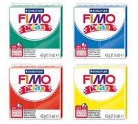 Pâte à Modeler FIMO Kids, 4 Blocs de 42 g chacun en Rouge, Jaune, Bleu et Vert, pâte à Modeler durcissant au Four pour Enfants pour Modeler des Figurines, des Bijoux et des décorations