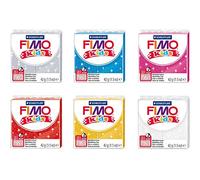 Pâte à Modeler FIMO Kids Glitter, 6 Blocs en Blanc, Or, Rouge, Rose, Bleu et Argent de 42 g chacun, pâte à Modeler Super Souple pour Enfants, durcissant au Four, avec Effet Scintillant