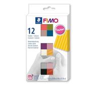 Pâte à modeler polymère souple - FIMO - Assortiment 12 couleurs - 300 g - 12 demi-pains - Texture souple