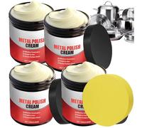 Pâte à polir universelle pour métaux (acier inoxydable, cuivre et laiton), nettoyant multi-usages pour éviers, casseroles, robinetterie chromée, etc. Non abrasif, avec éponge (4PCS)