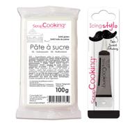 Pâte à sucre blanche 100 g + Stylo de glaçage noir Scrapcooking