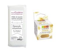 Pâte à sucre de couverture blanche 200 g + paillettes dorées Scrapcooking