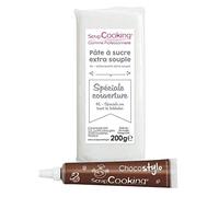Pâte à sucre de couverture blanche 200 g + Stylo chocolat