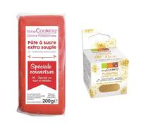 Pâte à sucre de couverture rouge 200 g + paillettes dorées Scrapcooking